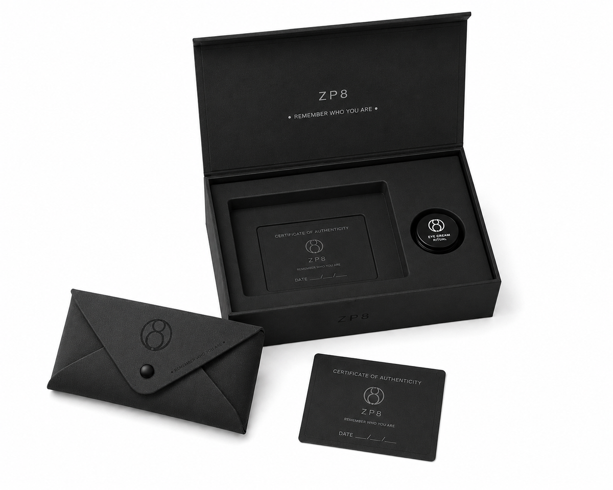 Packaging ZP8 con astuccio eyewear, Eye Ritual e certificato di autenticità